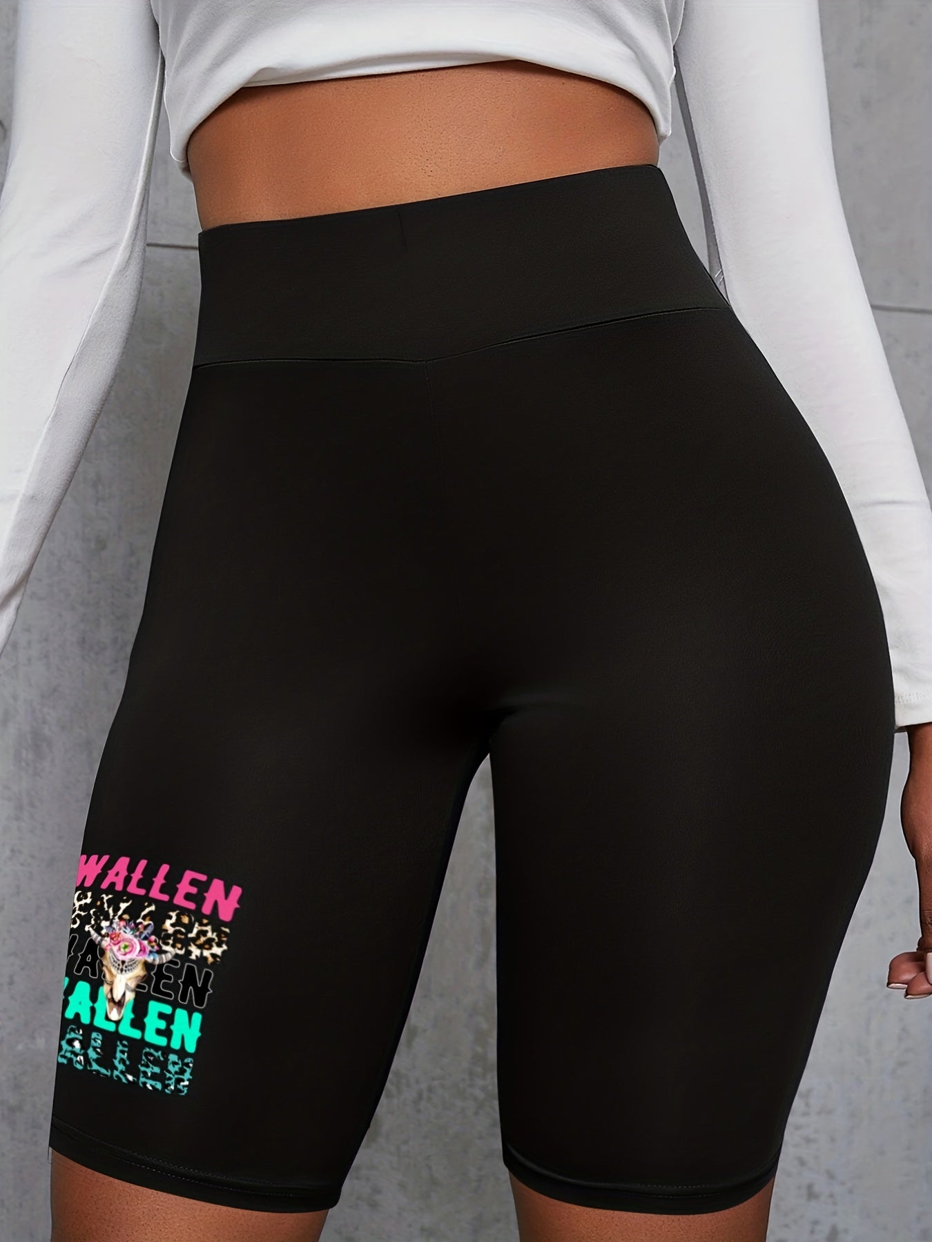  Leopard & Bull Print Wide Waistband Biker Shorts