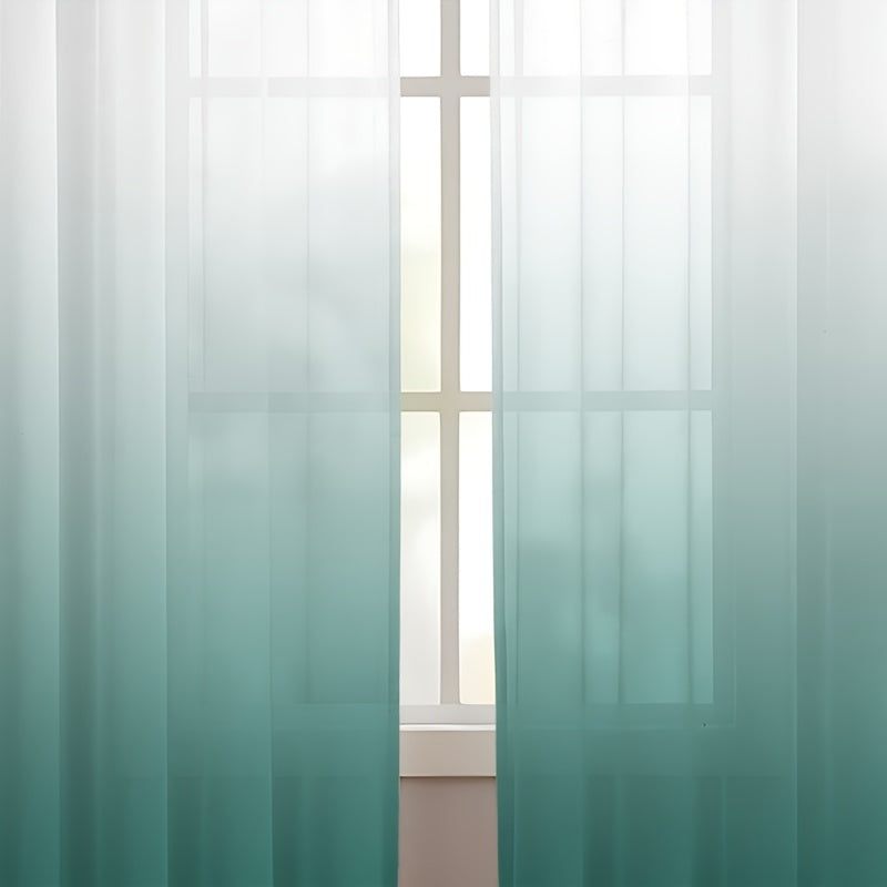 2 Panels Gradient Rod Pocket Sheer Curtains for Home