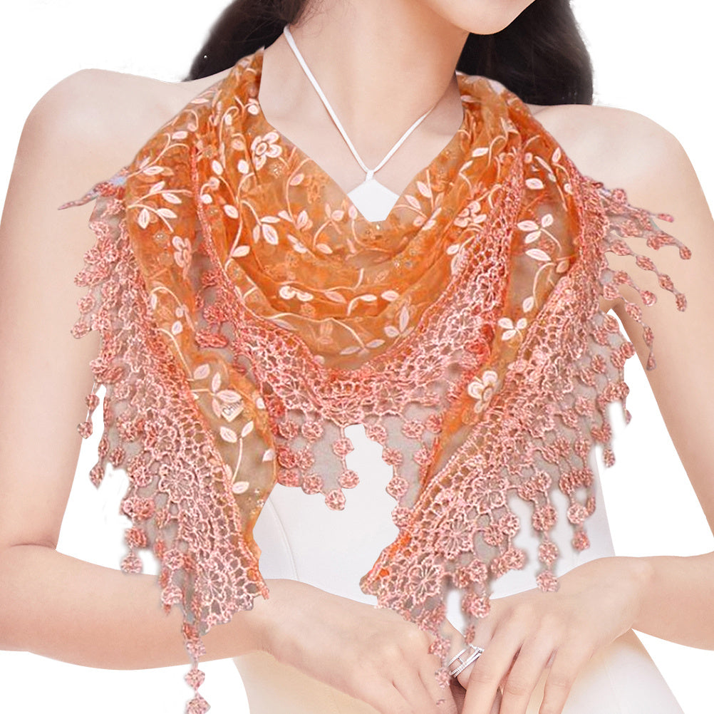 Women's Triangle Scarf With Tassel Lace Shawl