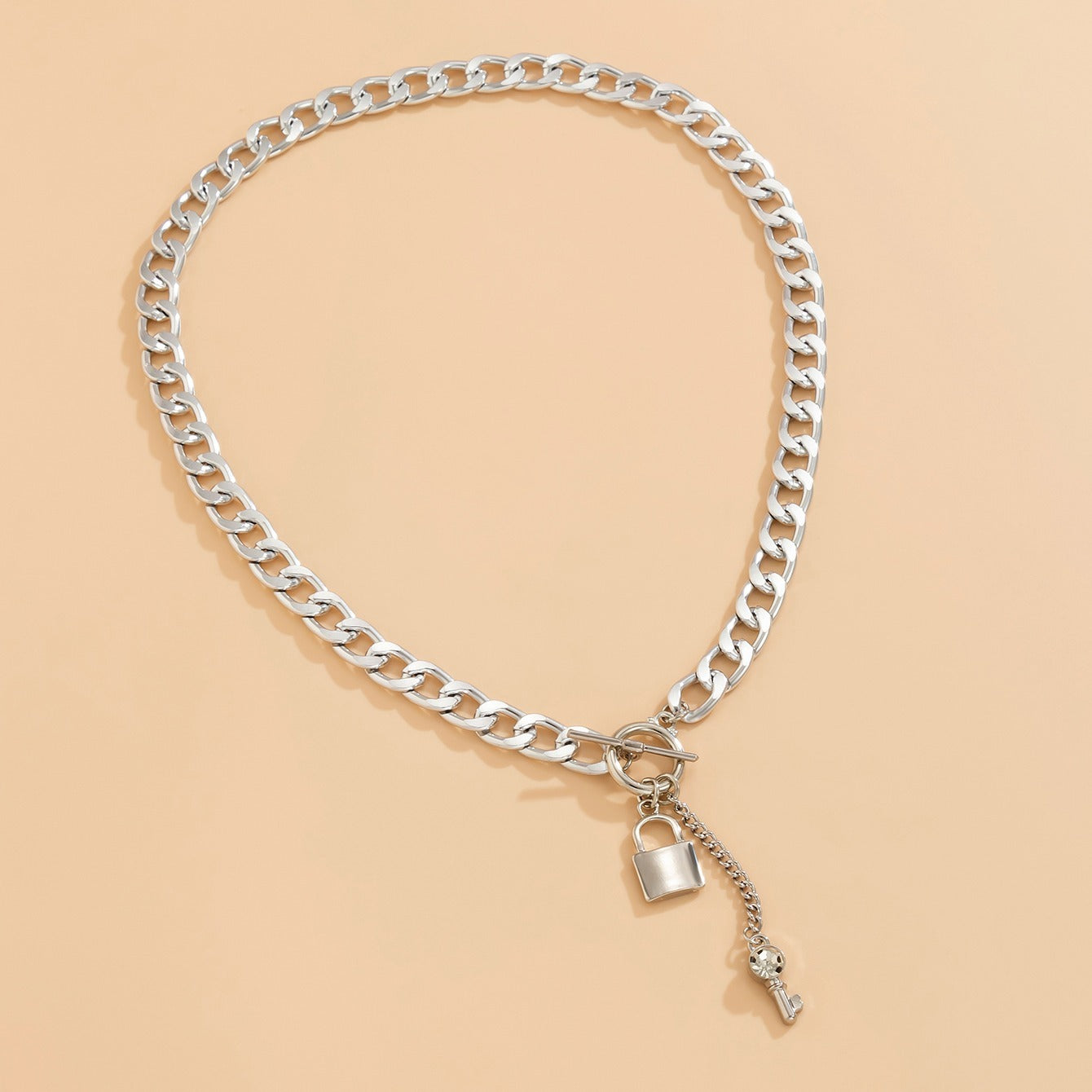 Lock & Key Chain Necklace - Gothic Style Pendant