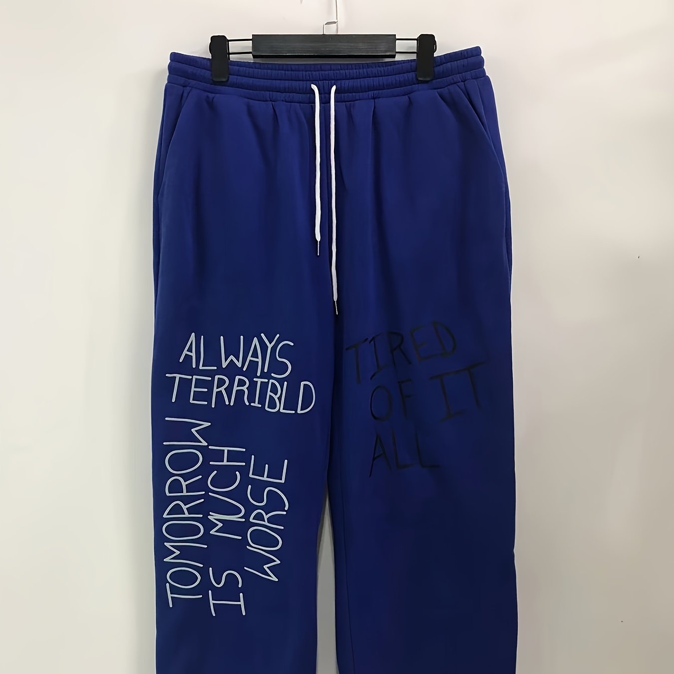 Women's Plus Size Casual Pants: Letter Graphic Drawstring Waist Loose Trousers