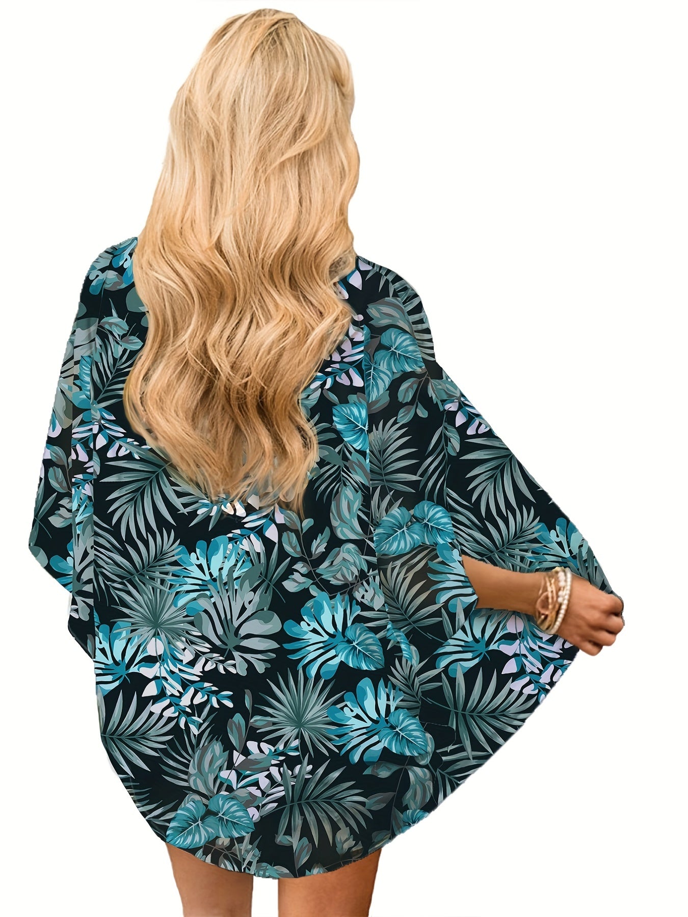  Tropical Print Short Sleeve Open Front Cardigan