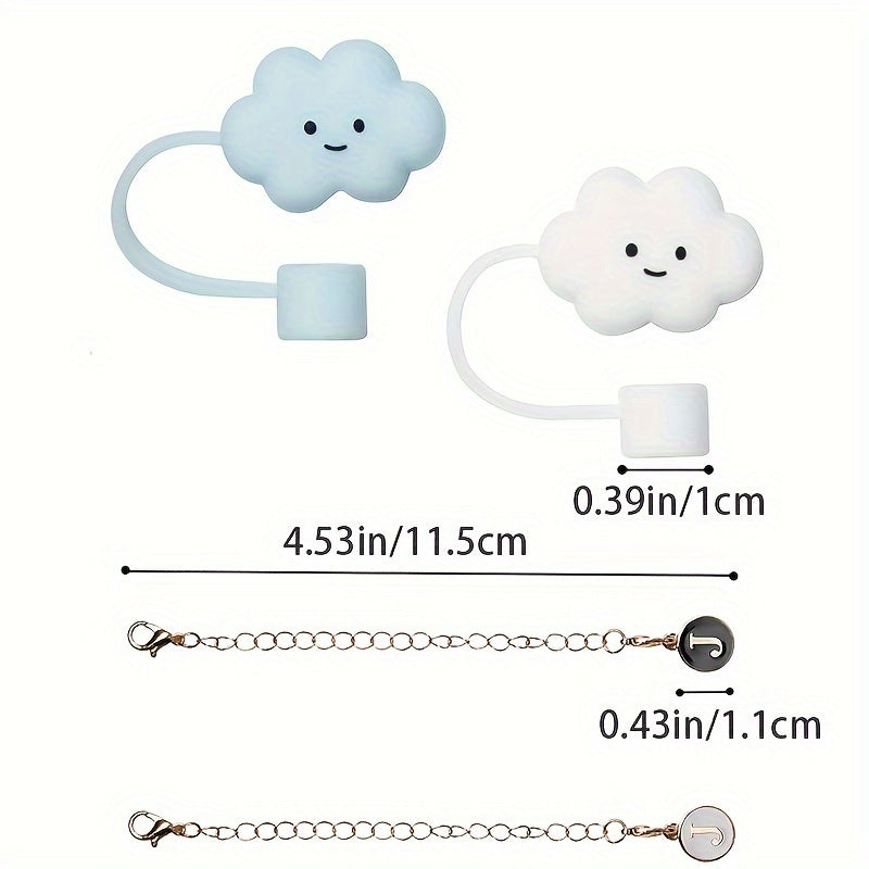 2pcs ID Initial Letter Charm & 2pcs Cloud Straw Plugs Bottle Decorative Pendant