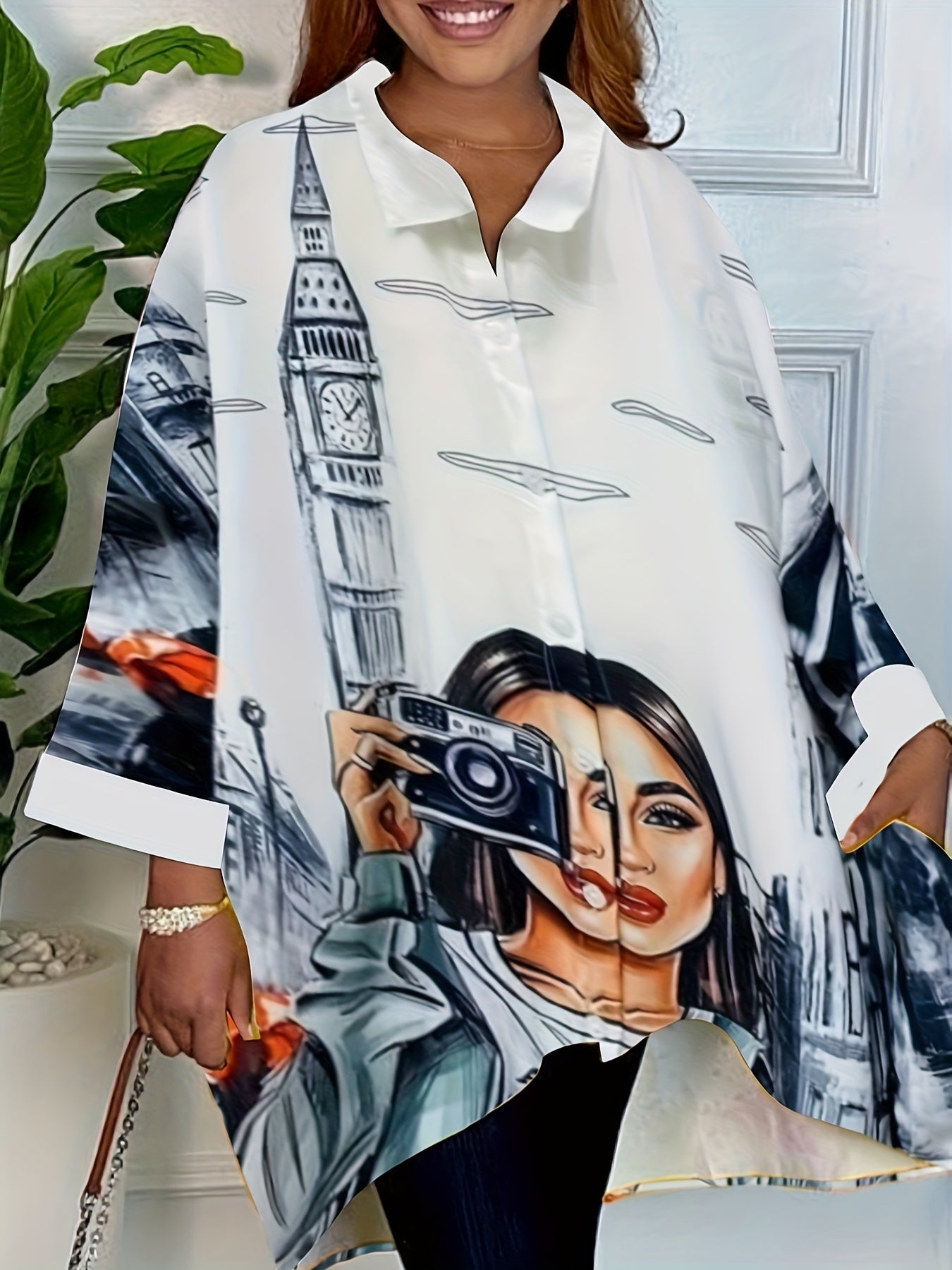  Boho Blouse Women's Plus Painting Print Bat Sleeve