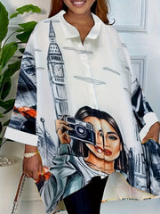  Boho Blouse Women's Plus Painting Print Bat Sleeve