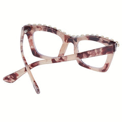 Rhinestone Cat Eye Clear Lens Glasses for Women Men