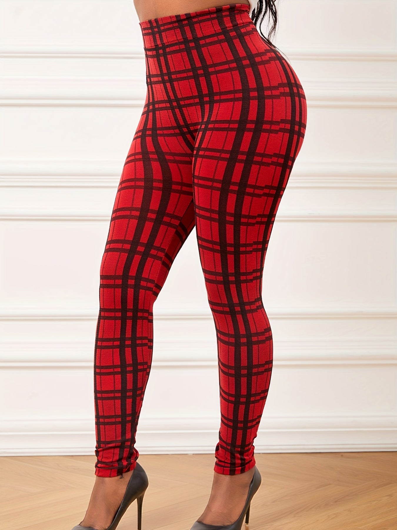  Plaid Print Tummy Control Leggings