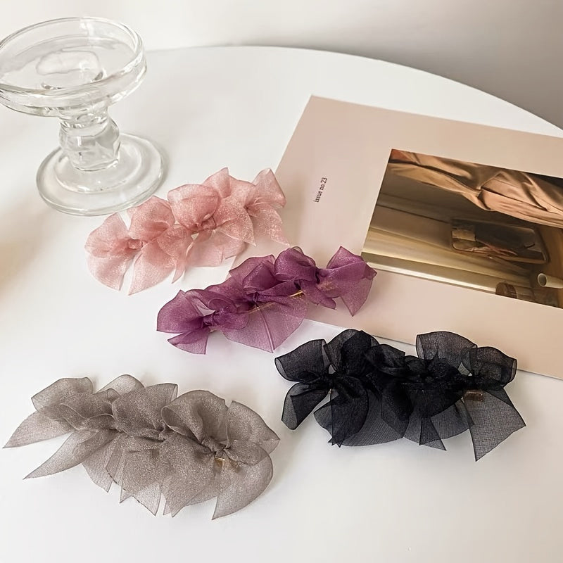 Bowknot Lace Girls Hair Clip Sweet Solid Hair Clip Headdress 4pcs