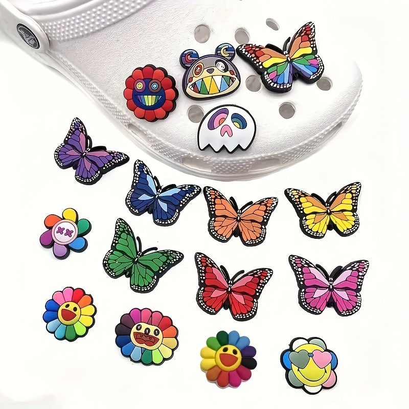 16pcs Flower Butterfly Shoe Charms For Crocs Shoes Women PVC Decorations