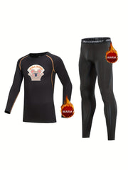 2pcs Kids Compression Fleece Sets Cartoon Long Sleeve Pullover Matching Pants