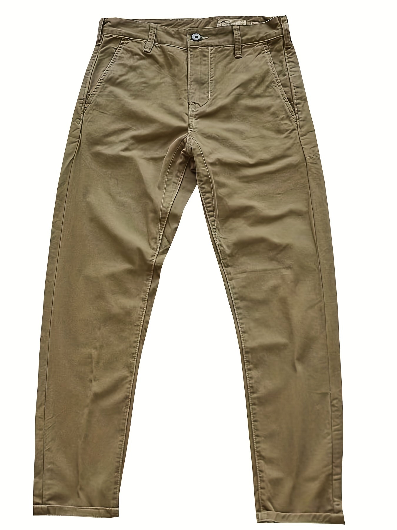 Men's Khaki Cotton Cuffed Slacks Vintage Style Slim Fit Dress Pants