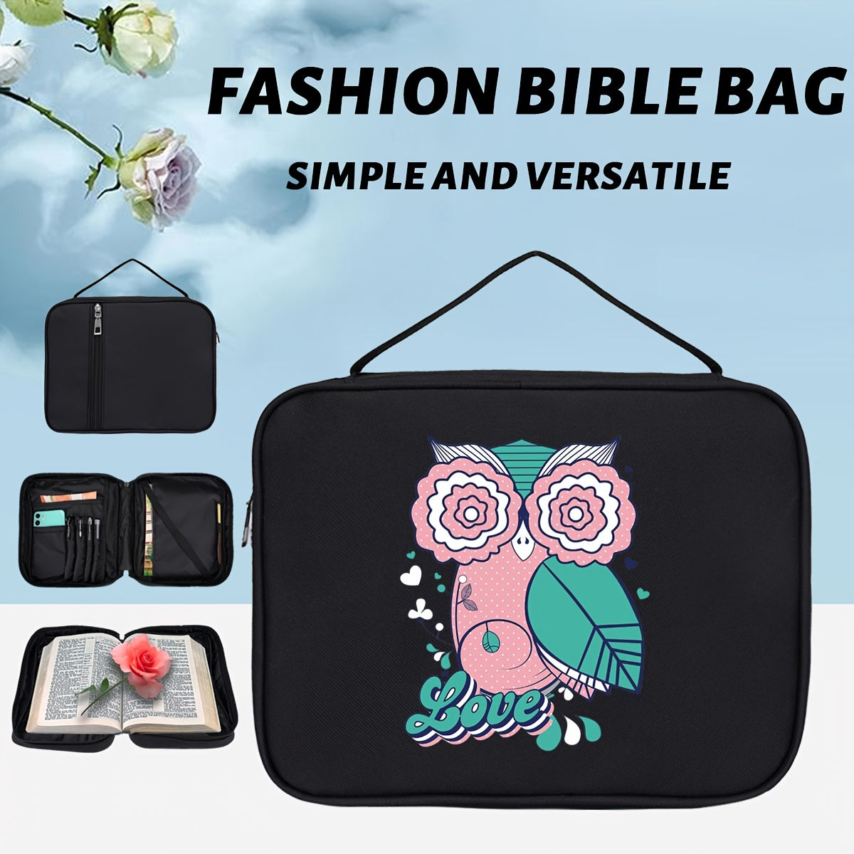 Cartoon Owl Print Bible Bag Handbag