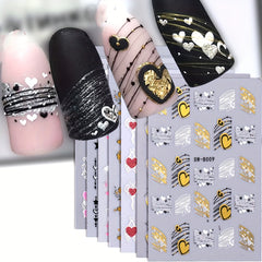 3D Golden Glitter Heart Love Nail Sticker Reflective Valentine Self Adhesive