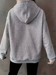  Solid Textured Long Sleeve Hoodie With Pockets
