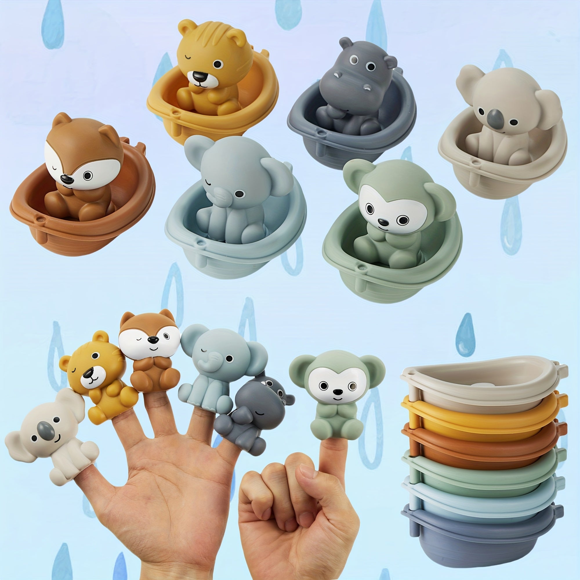 Colorful Floating Animal Bath Toy Set for Bathtub Play