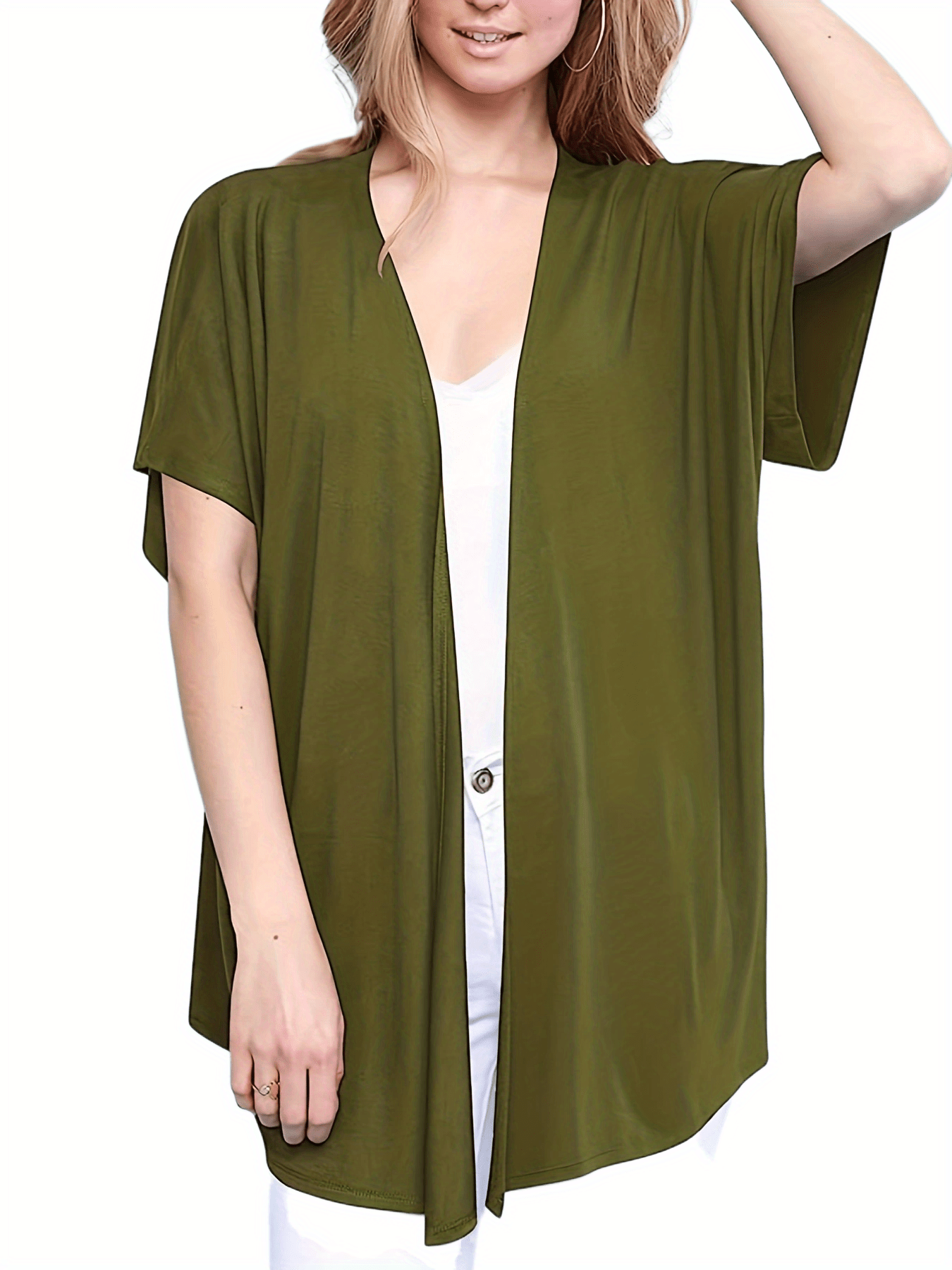  Solid Half Sleeve Open Front Cardigan