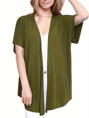  Solid Half Sleeve Open Front Cardigan