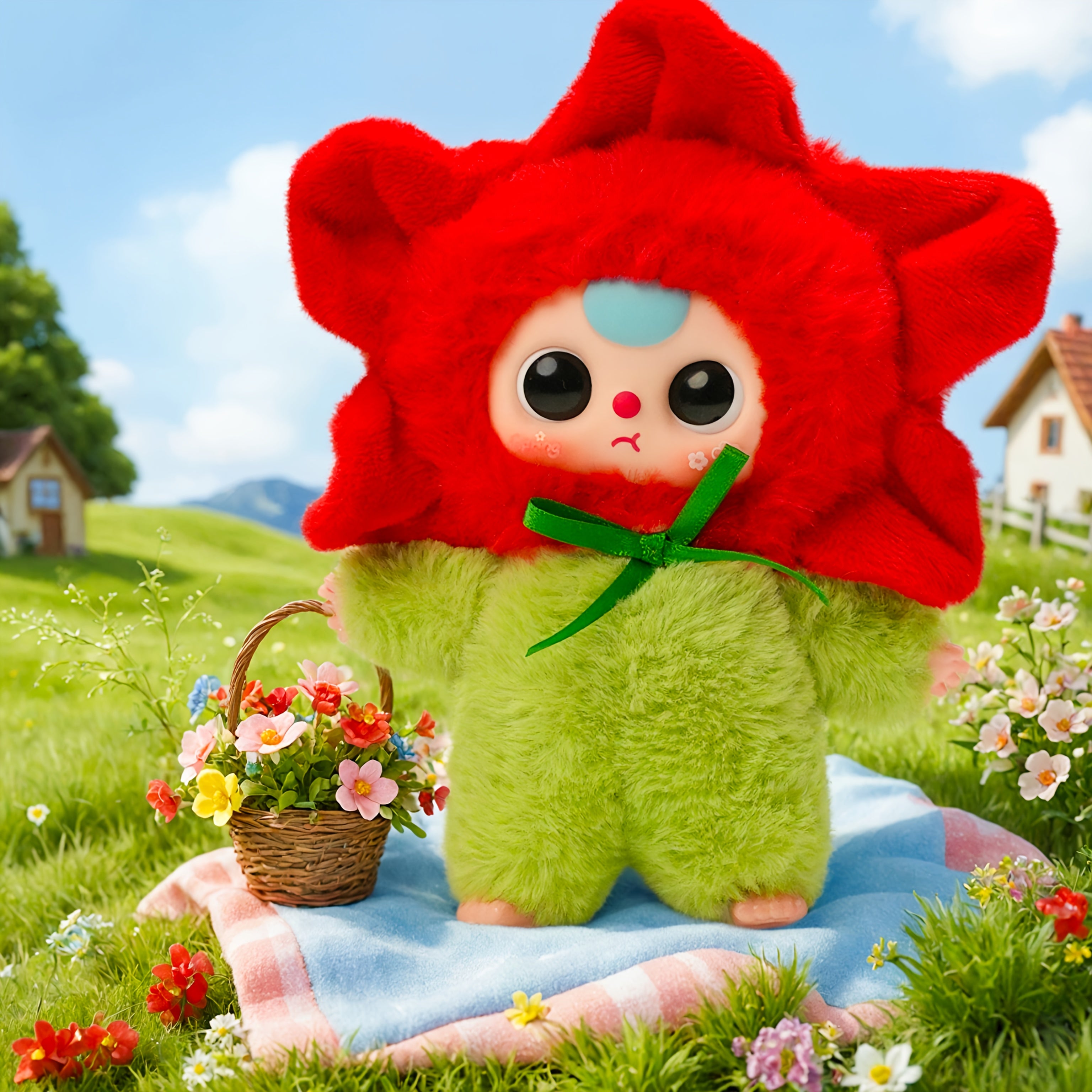 Creative Longear Rabbit Plush Toy with Expressive Eyes & Floral Accents