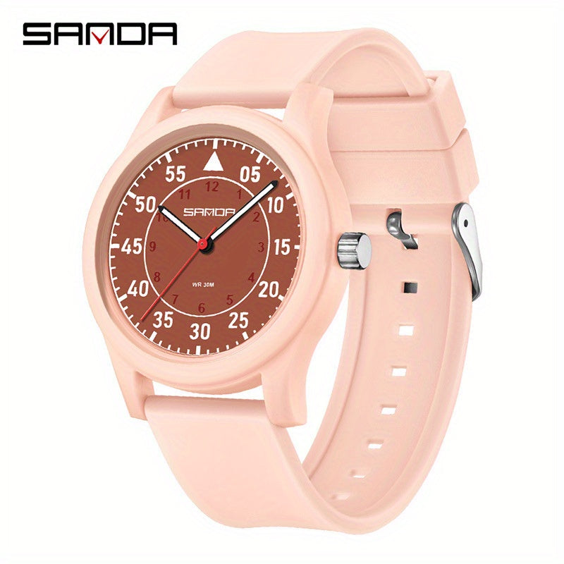 Sanda Unisex Quartz Watch Green Dial Red Hands Stainless Steel Case