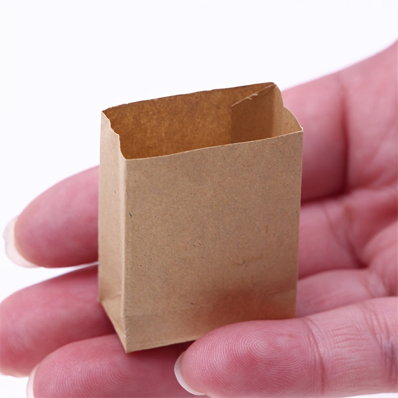 10pcs Miniature Dollhouse Baking Bags Brown Paper Storage Pouches