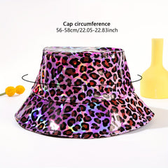 Purple Laser Bucket Hat Leopard Print Lightweight Basin Hats Hip Hop Cap