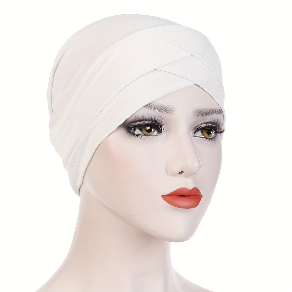 Crossed Turban Hat Women Solid Hijab Hat Casual Elastic Head Wrap