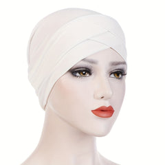 Crossed Turban Hat Women Solid Hijab Hat Casual Elastic Head Wrap