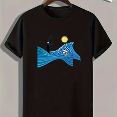 Moonlight Lighthouse Print Men's Graphic T-shirt