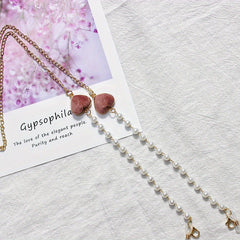 Velvet Double Heart Pendant Mask Chain with Faux Pearl Detail