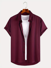 Men's Solid Camp Collar Bowling Shirt Short Sleeve