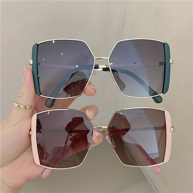 Metal Oversized Square Frame Sunglasses Classic Sunshade Eyewear