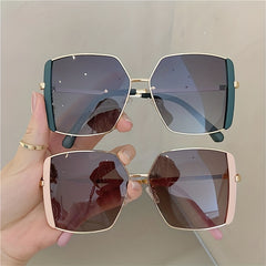 Metal Oversized Square Frame Sunglasses Classic Sunshade Eyewear