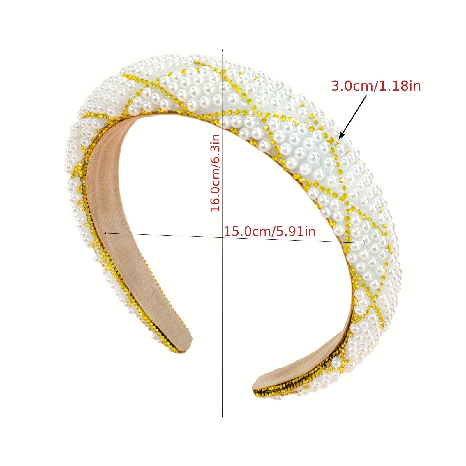 Plaid Headband Faux Pearl Sponge Padded Headdress