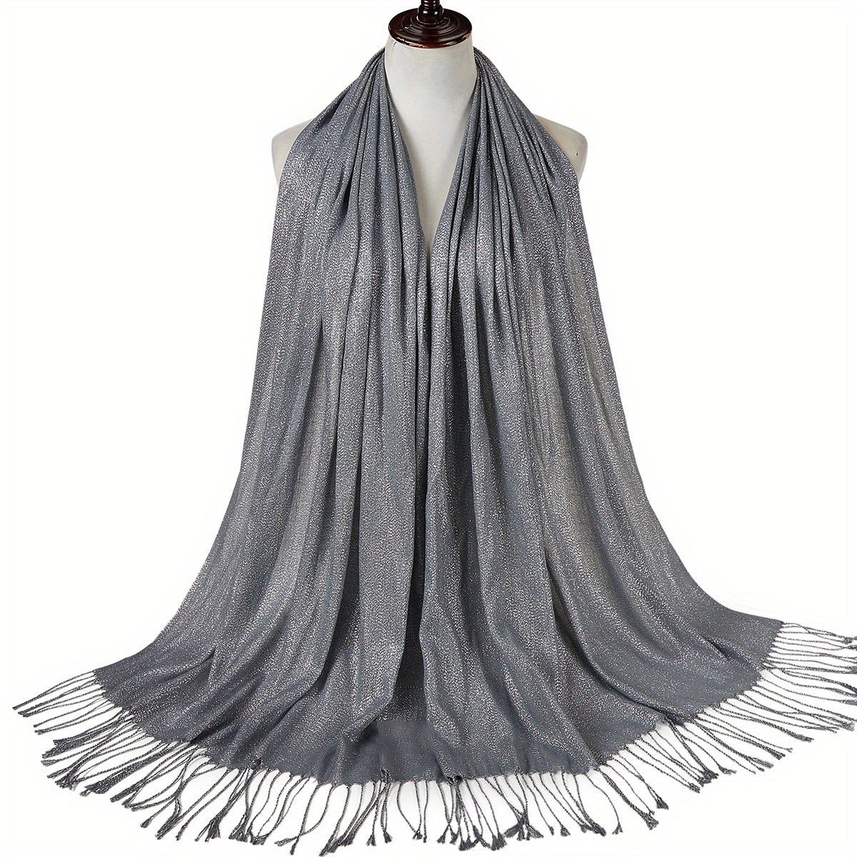 Glitter Tassel Hijab Solid Scarf Turban Plain Shawl