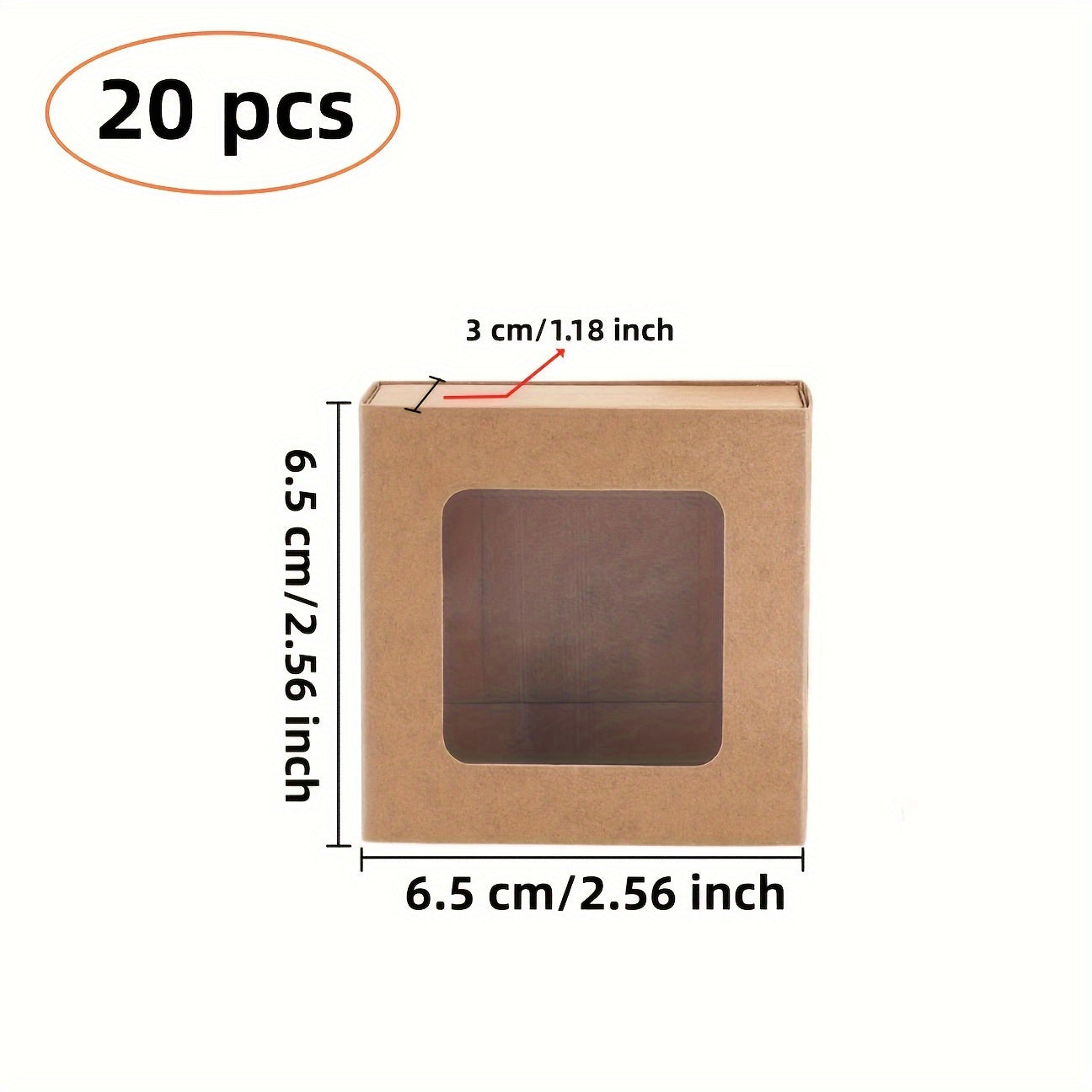 20pcs 2.5x2.5X1.2 Square Brown Paper Drawers PVC Window Lids Gift Boxes