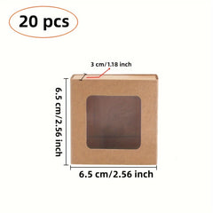 20pcs 2.5x2.5X1.2 Square Brown Paper Drawers PVC Window Lids Gift Boxes