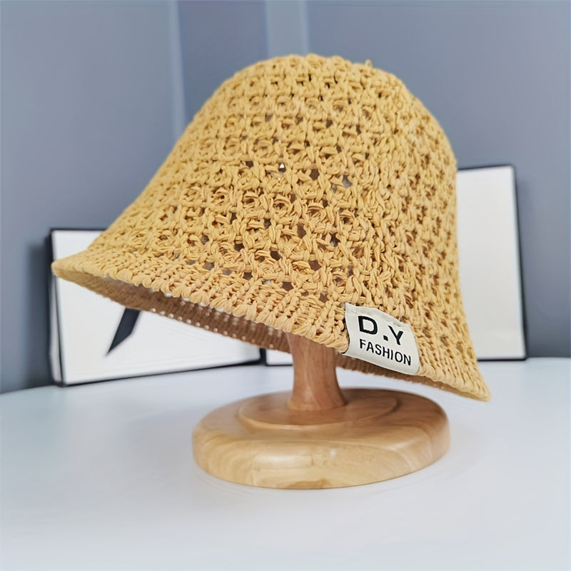 Solid Crochet Sun Hat Wide Brim Bucket Hat Women Outdoor Travel Beach Hats
