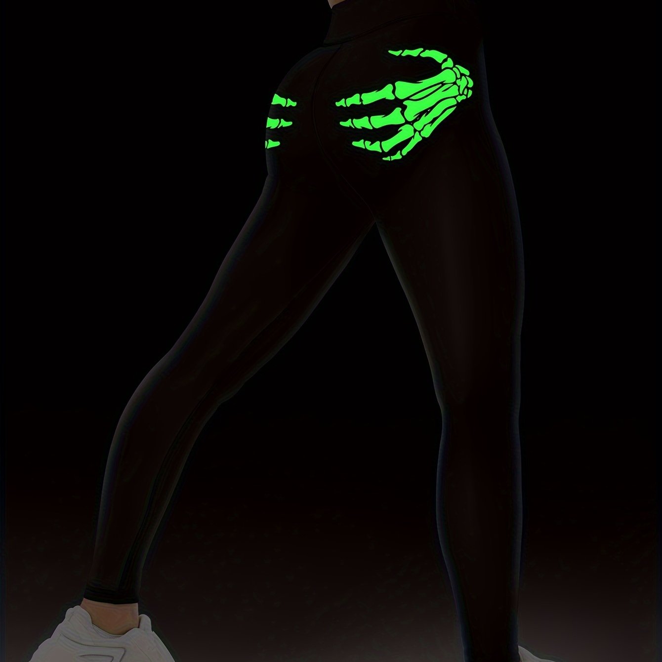 Fluorescent Skeleton Hand Print Yoga Workout Pants Leggings