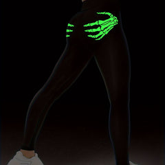 Fluorescent Skeleton Hand Print Yoga Workout Pants Leggings