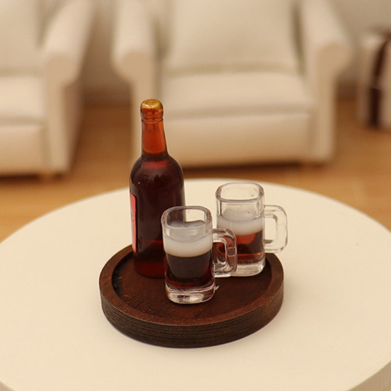 Dollhouse Food Play Beer Cup Wine Bottle Tray Model DIY