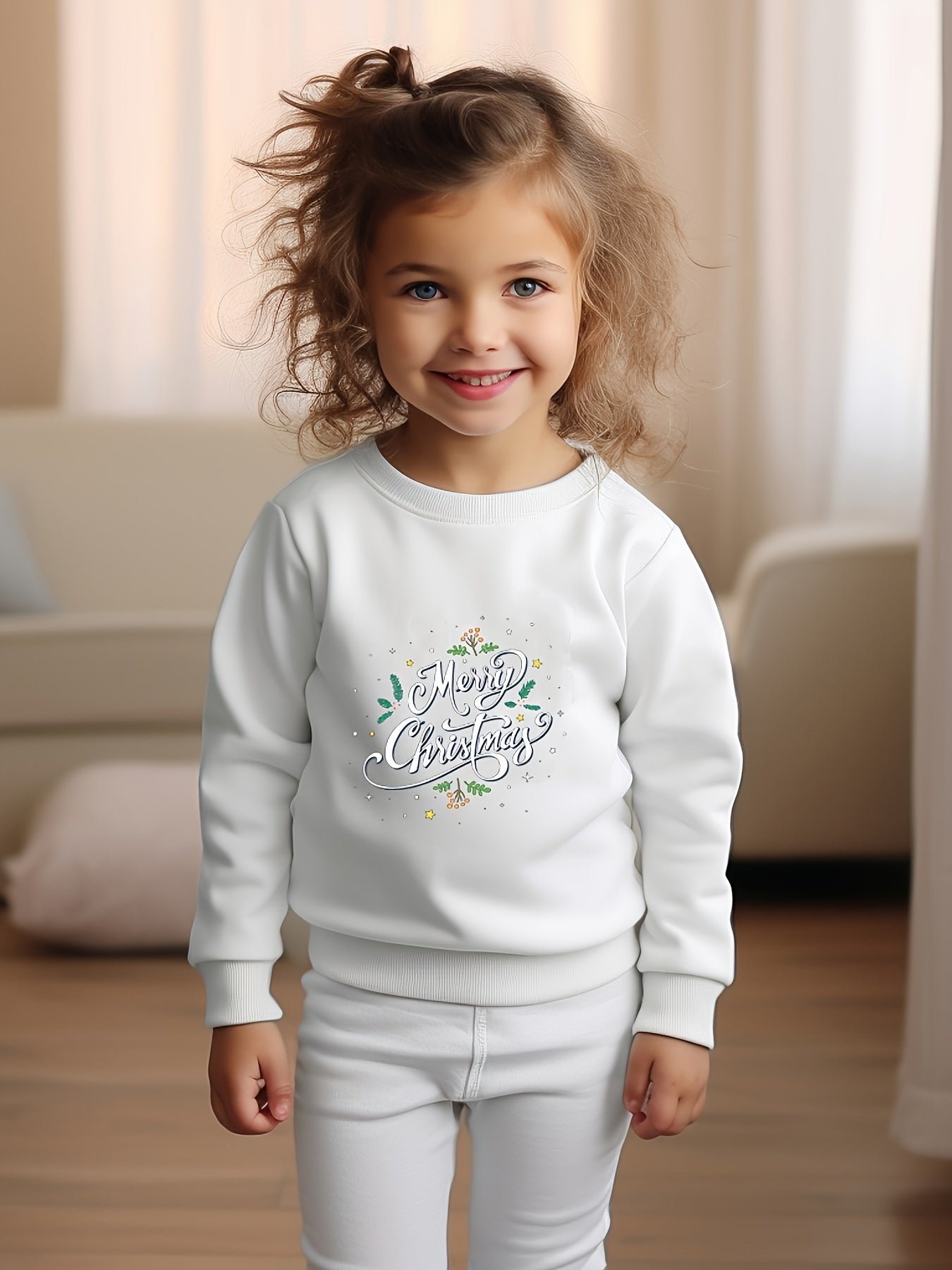 Toddler Kid Girls Christmas Print Sweet Long Sleeve Pullover Sweatshirt
