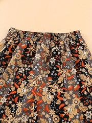  Colorblock Floral Print Wide Leg Trousers