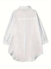  Cat Print Button Up Collar Tunic Top