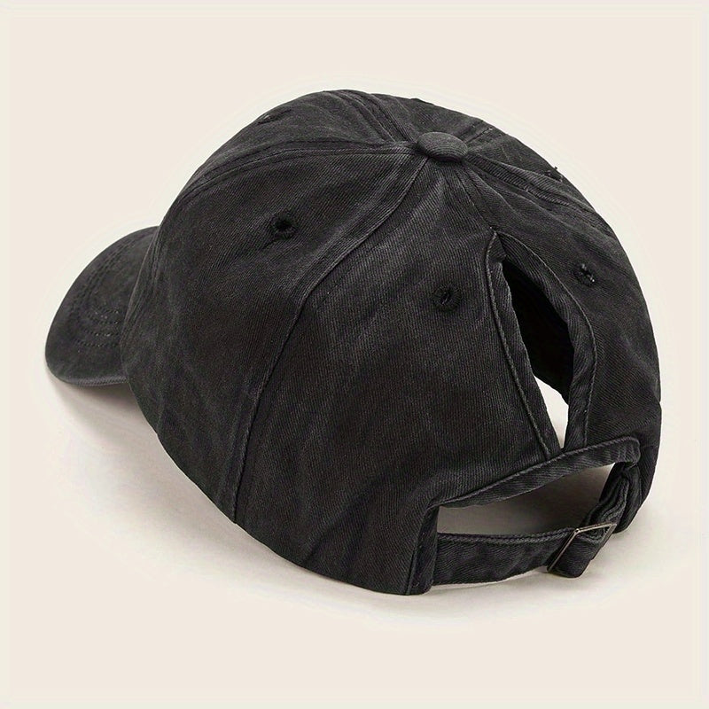 Ponytail Washed Baseball Cap Solid Sun Hat Dad Hat