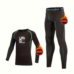 2pcs Toddler Fleece Thermal Compression Sets PLAY Print Shirt & Pants