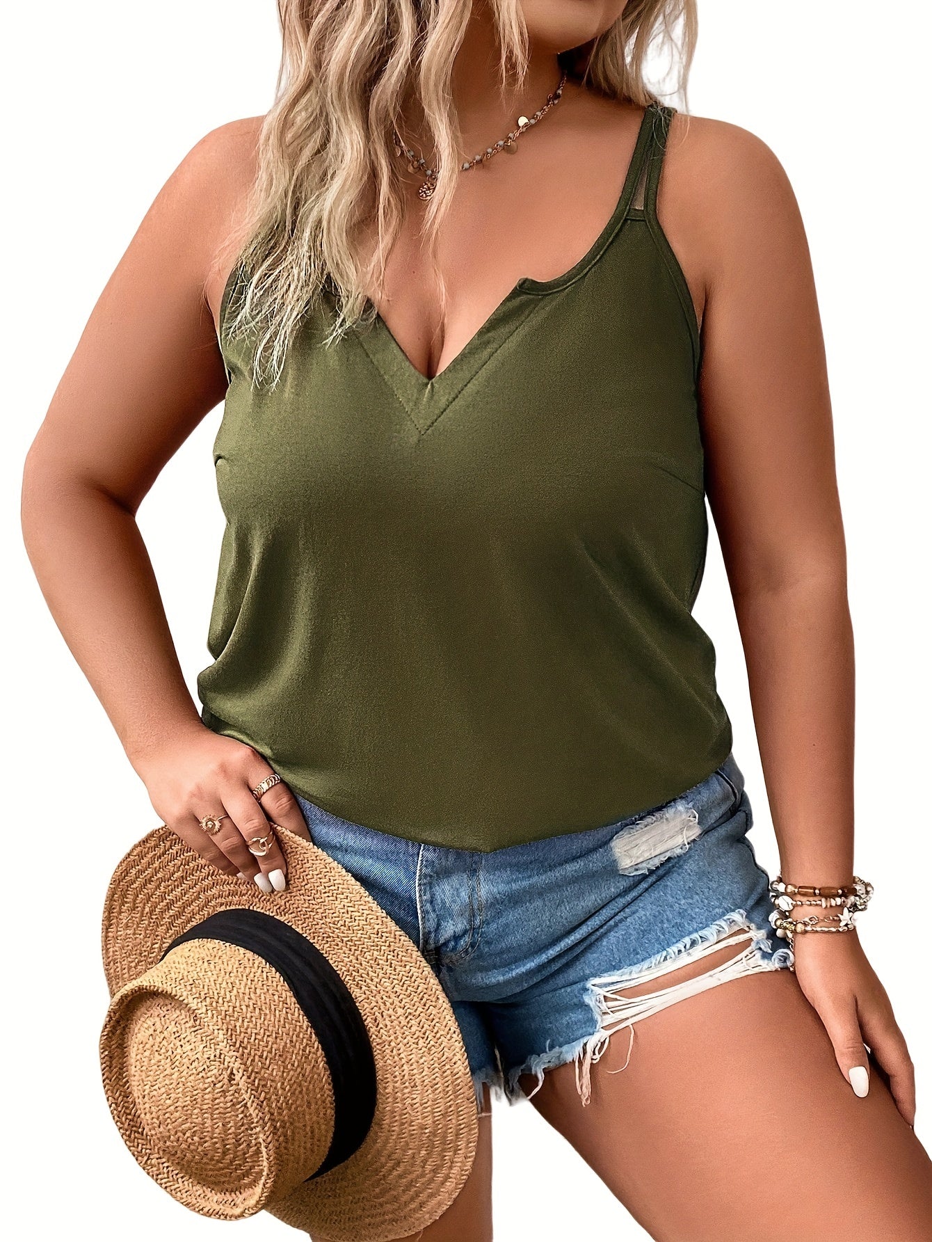  Solid V Neck Cami Top