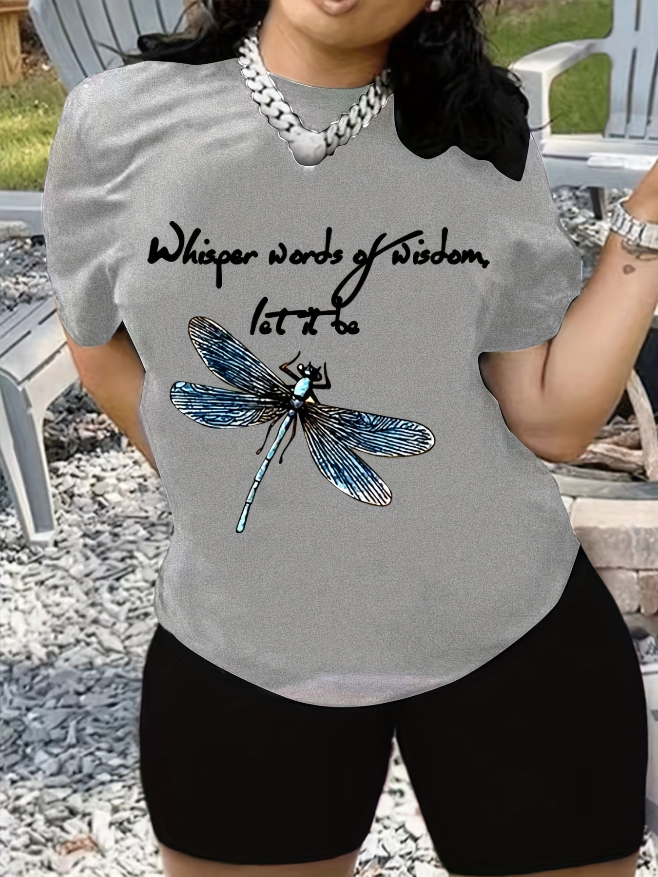  Slogan & Dragonfly Print 2 Piece Set