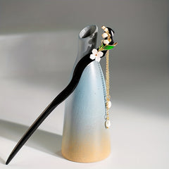 Vintage Chinese Style Hanfu Hairpin Lily Flower Tassel Wooden Hair Pin