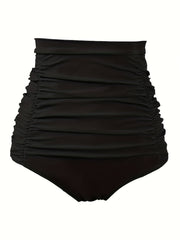  Bikini Set Solid Round Neck Bra & Ruched Panty Swimsuit