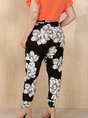 Women's Plus Floral Print High Rise Joggers With Pockets